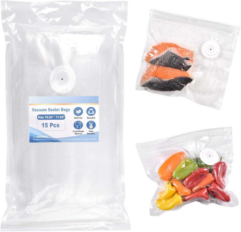VENMATE Reusable Vacuum Sealer Bags for Food, 15 BPA-Free Medium (10 x 11in) Food Storage Bags, Freezer, Odor-Resistant, Leak-Proof, Compatible with Vacuum Sealers - Image 1